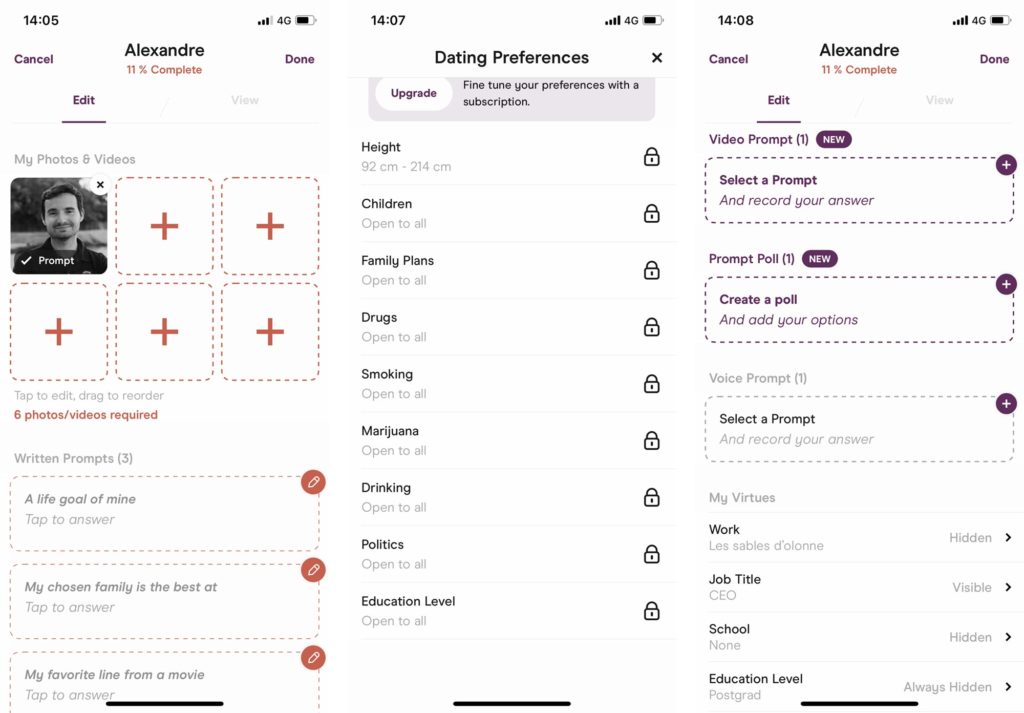 hinge account creation